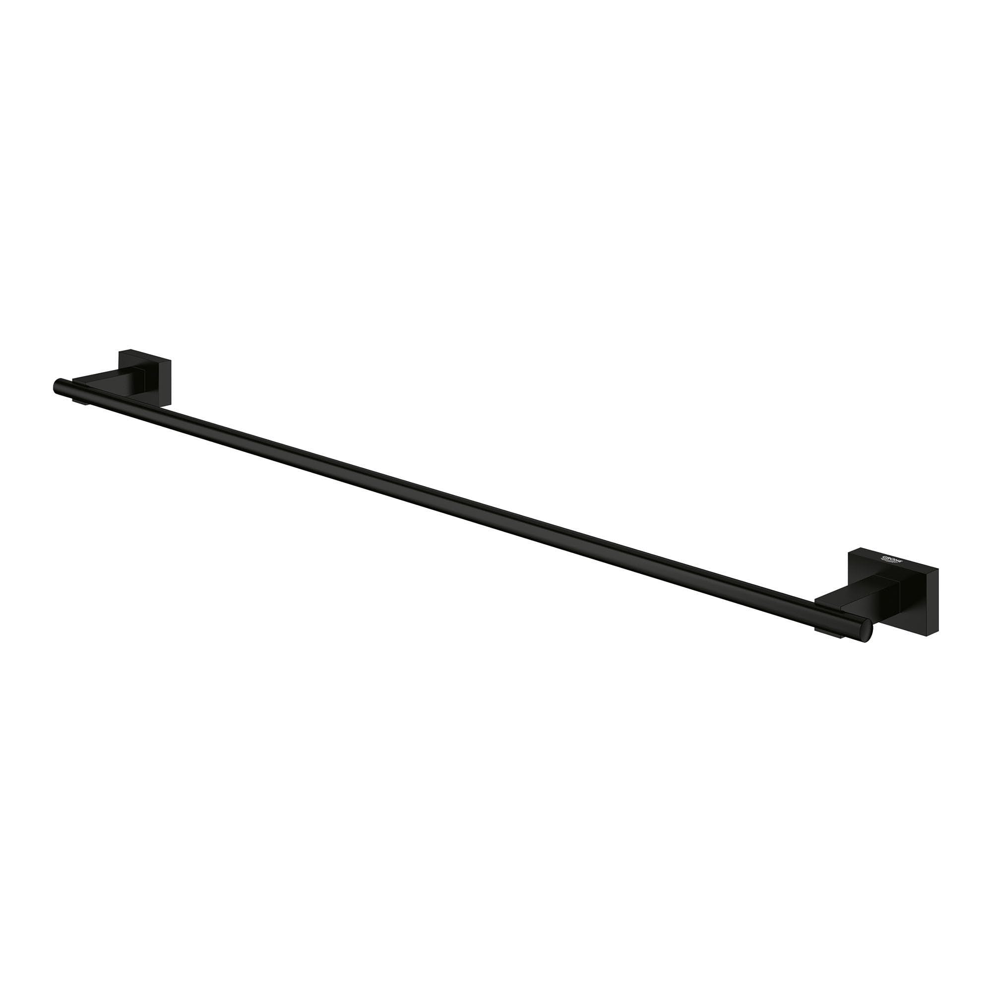 Matte black towel bar with square wall-mounted brackets on each end.