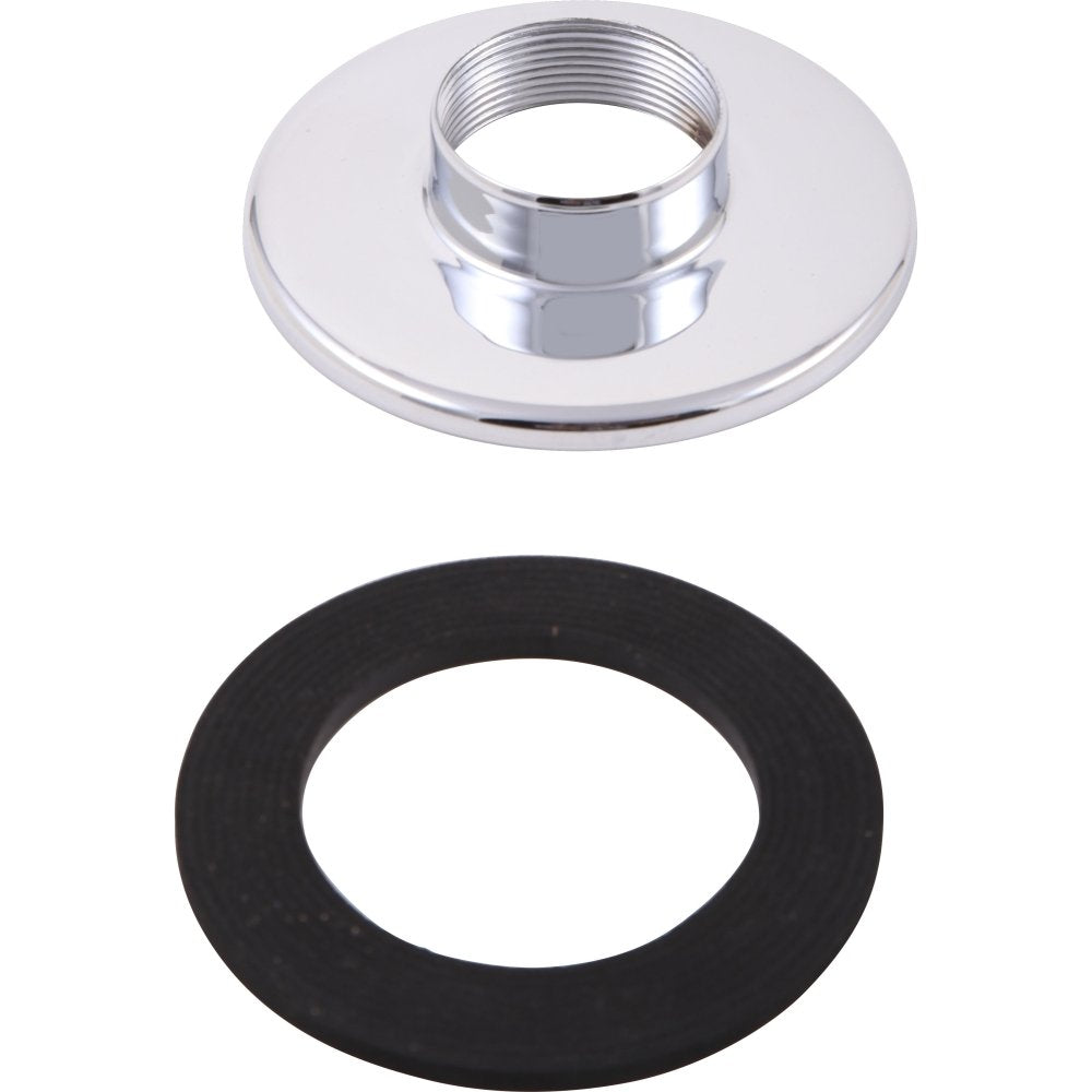 Chrome mounting kit with threaded collar and black rubber gasket ring.