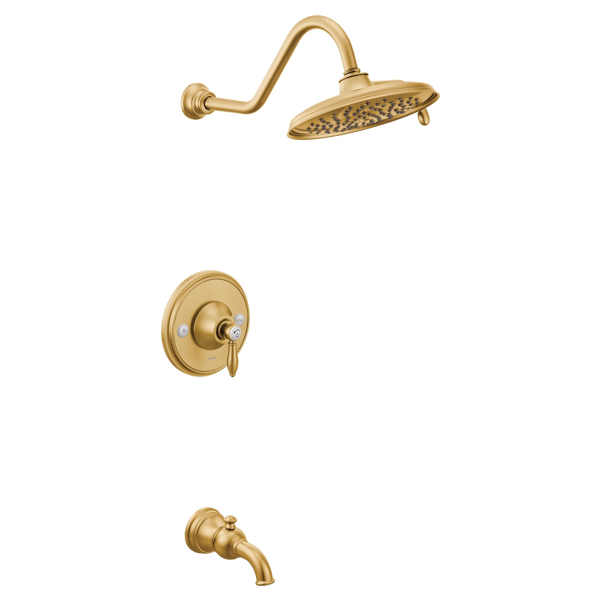 Moen Weymouth Posi Temp Tub and Shower Trim Kit including 9 Inch 2 Spray Rainshower in Brushed Gold - TS32104BG