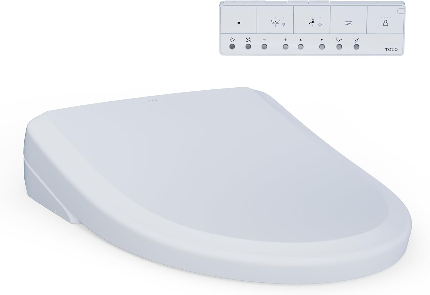 Cotton white electronic bidet toilet seat with control panel featuring multiple function buttons.
