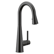 Matte black single-handle bar faucet with high arc pulldown spout and cylindrical base.