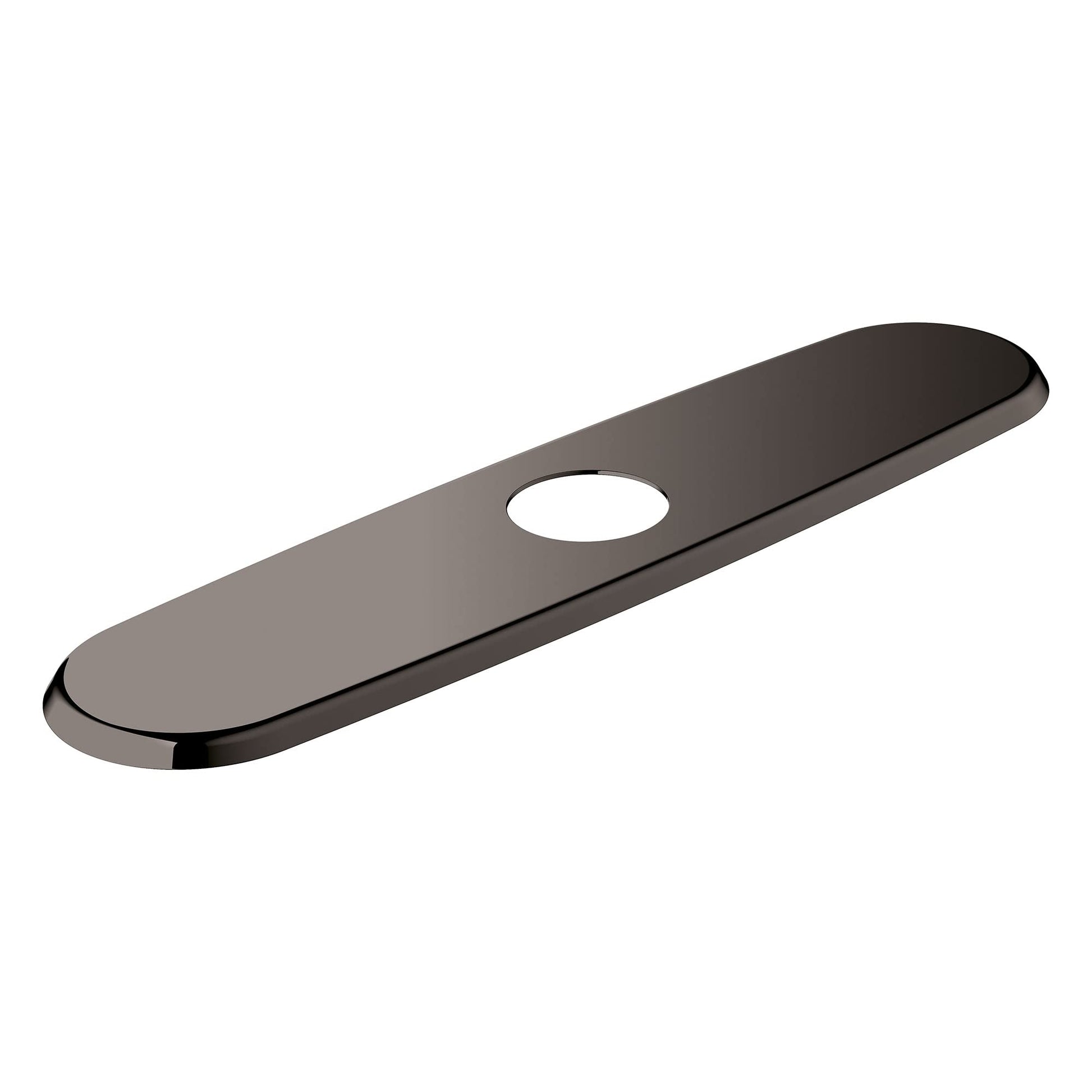 Dark gray metal escutcheon with oval opening, elongated rectangular shape with rounded ends.