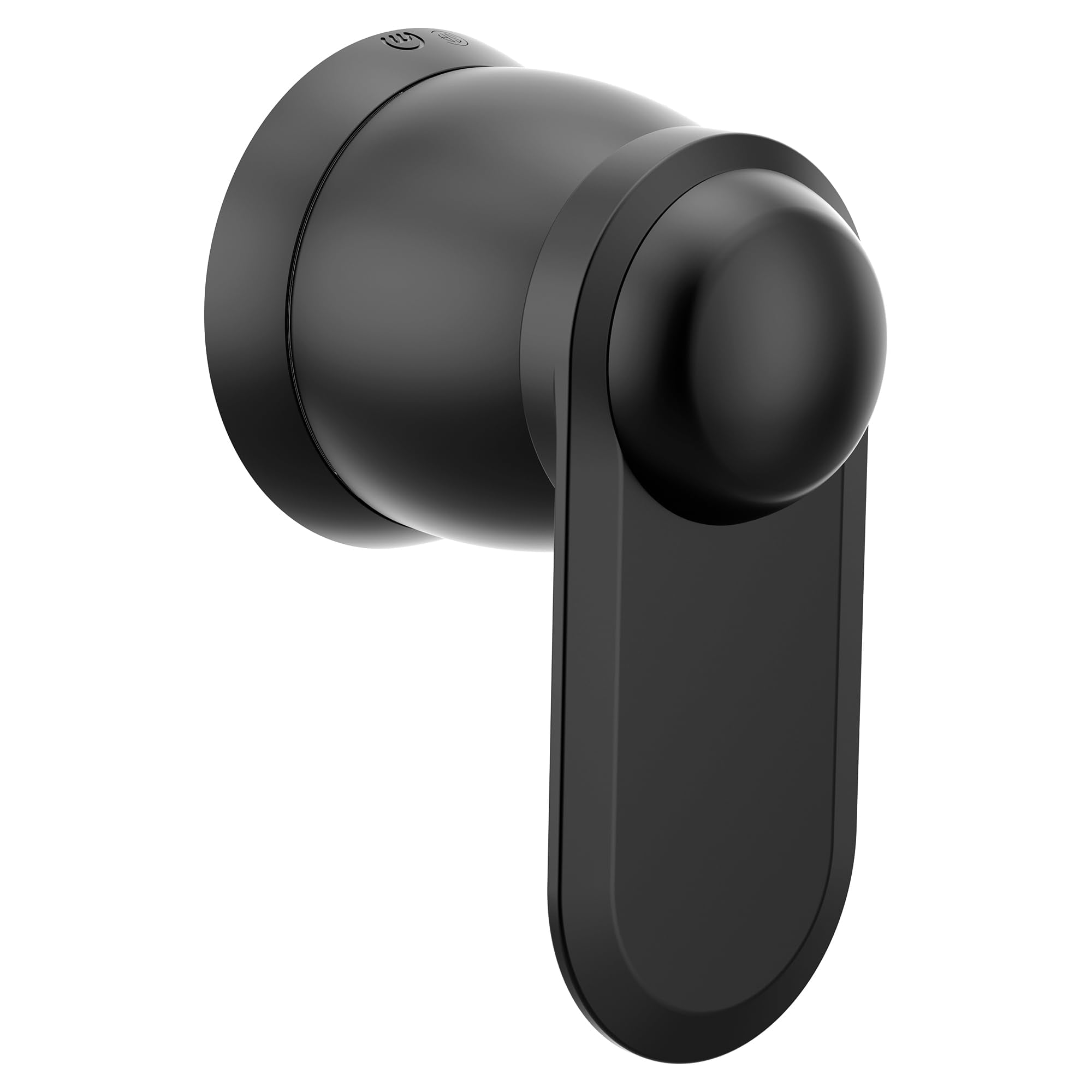 Matte black volume control valve trim handle with spherical knob and cylindrical mounting escutcheon.