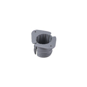 Gray insulating pipe clamp with open top design and mounting holes for 1/2 inch pipes.