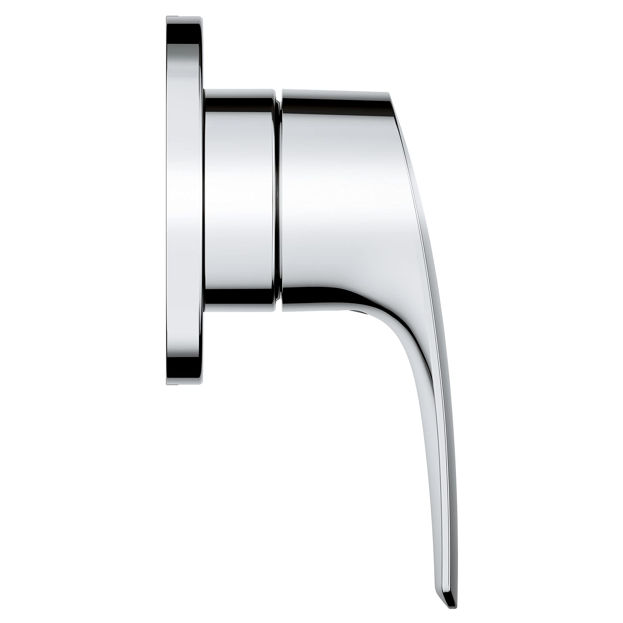 Chrome 3-way diverter trim with cylindrical body and curved lever handle.