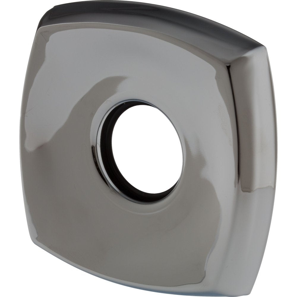 Chrome square escutcheon with center circular opening and rounded edges.