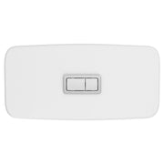 White rectangular toilet tank cover with dual flush buttons in chrome finish.