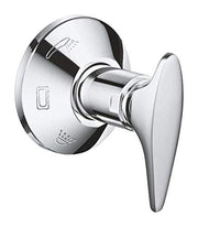 Chrome reversing lever with circular flange and handle for shower or bath valve control.