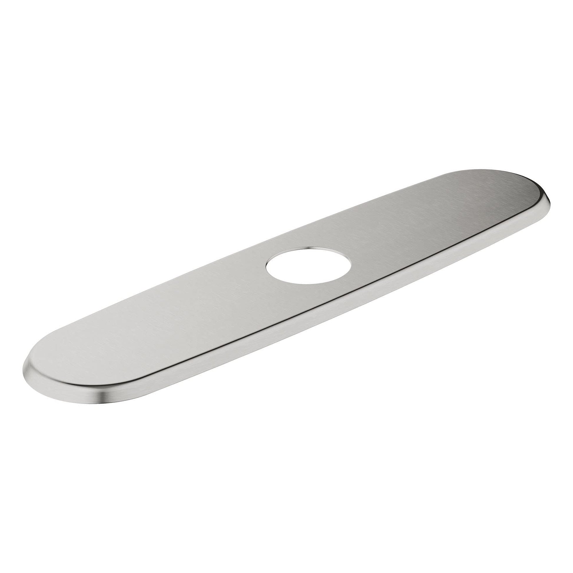 Grohe Supersteel repair part 07552DC0, elongated stainless steel deck plate with single hole cutout.