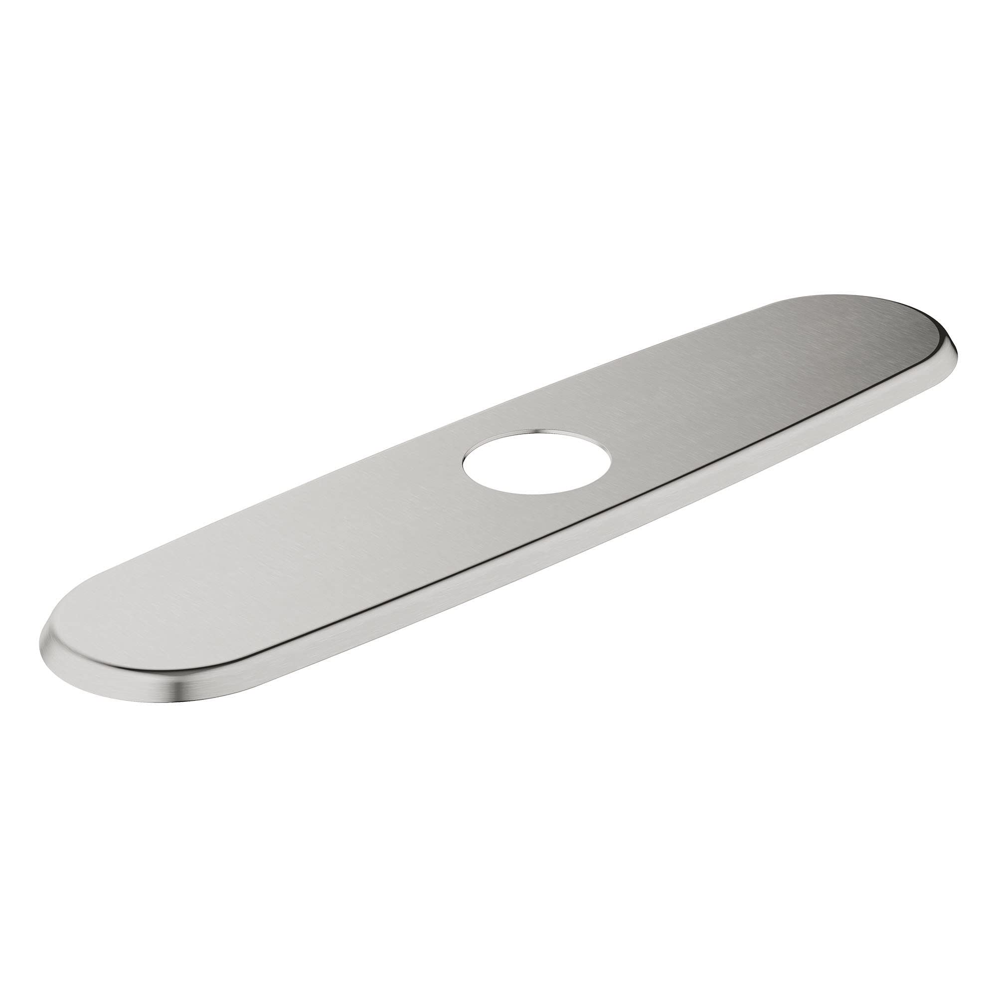 Grohe Supersteel repair part 07552DC0, elongated stainless steel deck plate with single hole cutout.