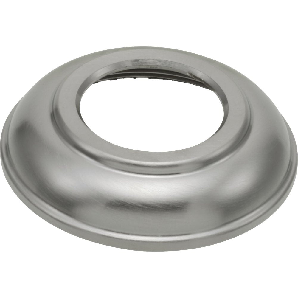 Stainless steel hand shower base with oval opening and rounded dome shape for roman tub installation.