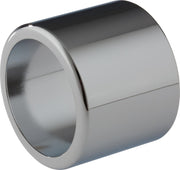 Chrome-finished cylindrical sleeve with hollow center and grooved detail band, shown at angle.