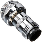 Chrome double check backflow preventer with textured grip sections and threaded connection ports.