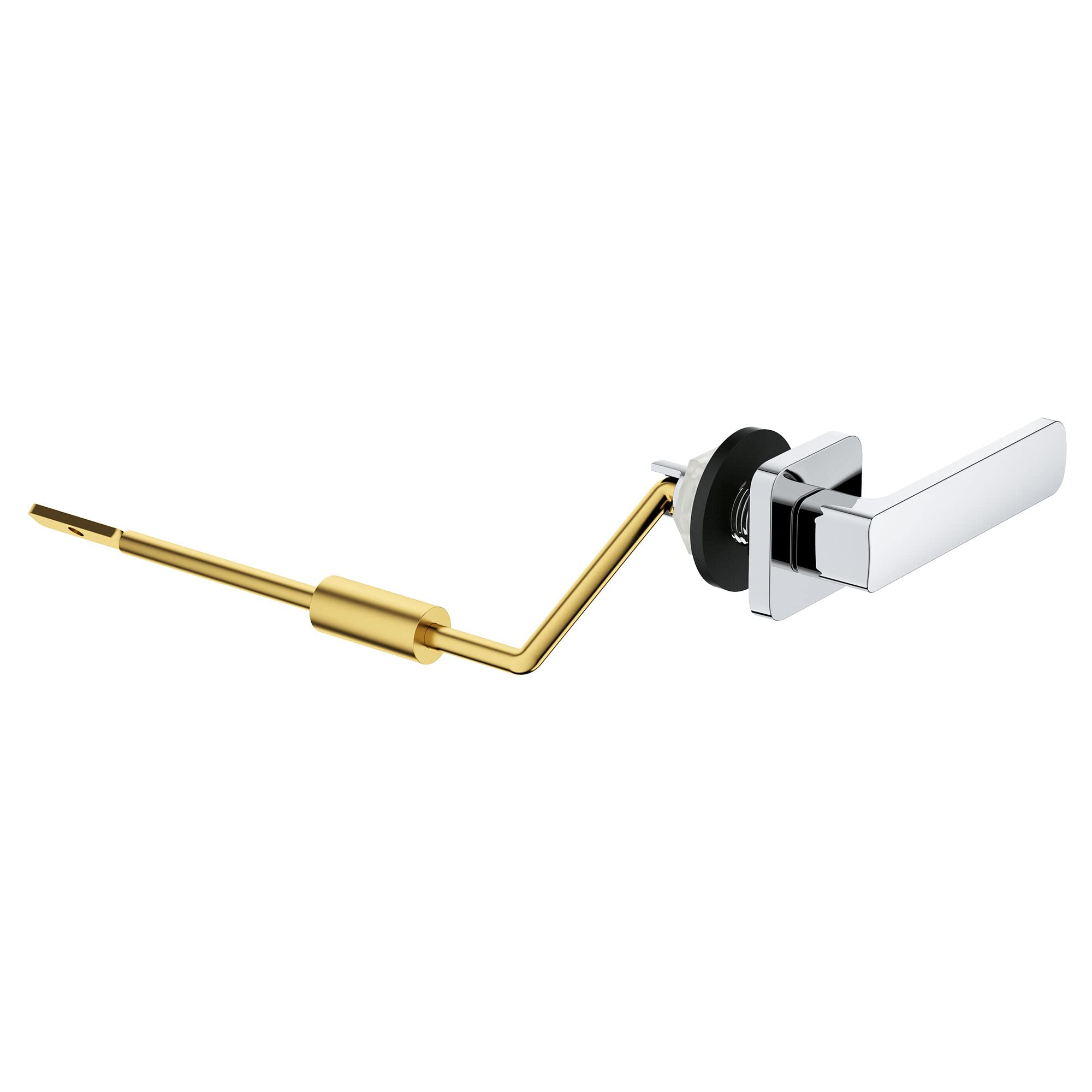 Chrome trip lever assembly with brass internal mechanism and square handle for right-hand operation.