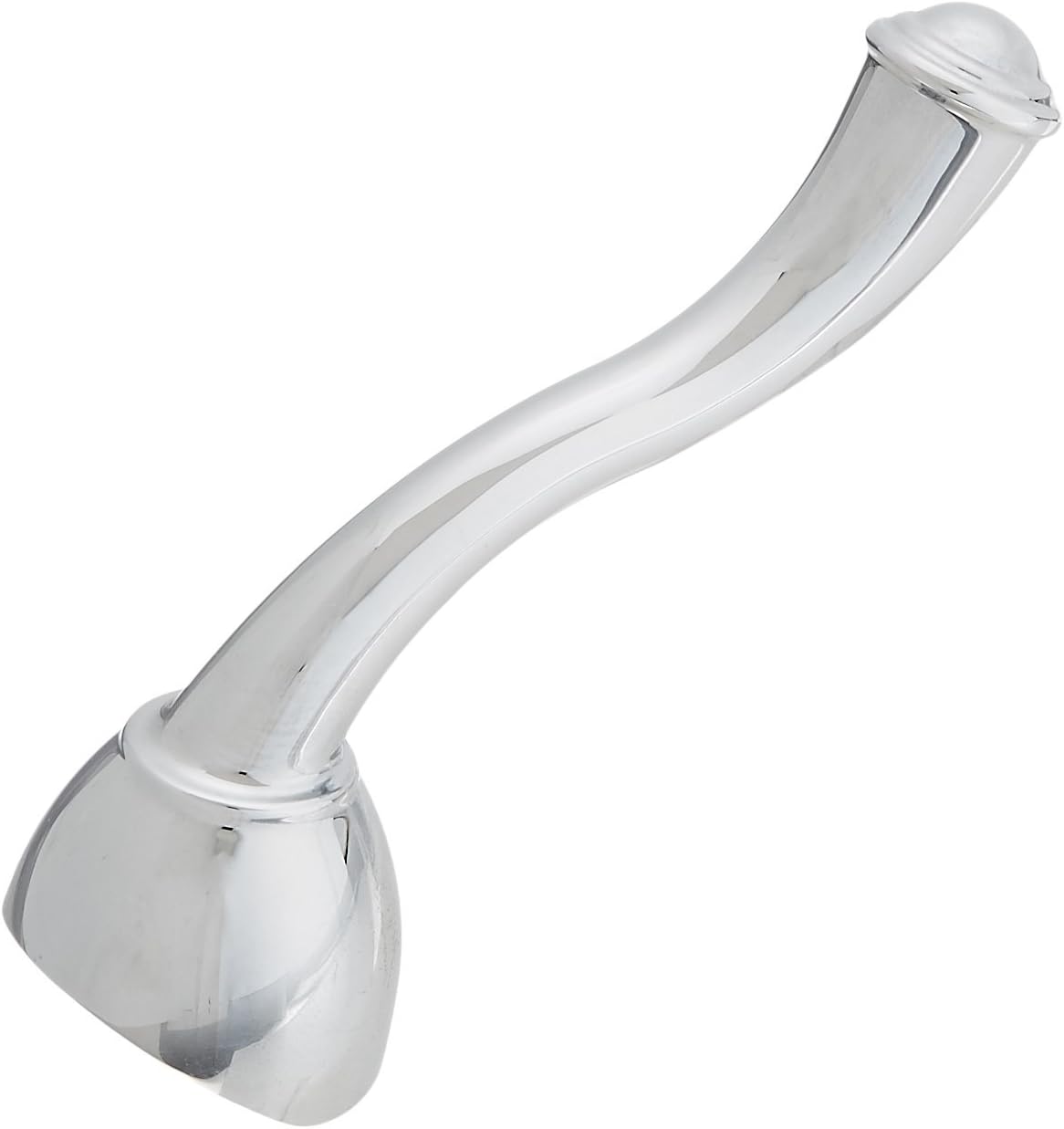 Chrome metal lever handle kit with curved spout and dome-shaped base for Delta Saxony pullout faucet.