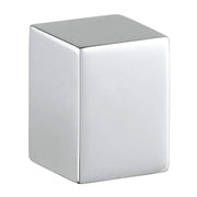 Chrome-finished square faucet handle with rounded corners and flat top surface.