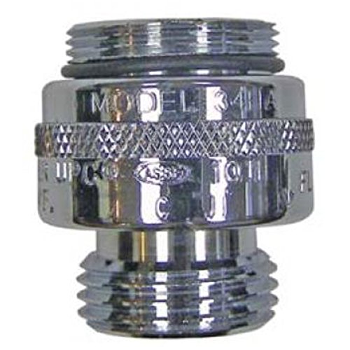 Chrome hose adapter with threaded male and female connections and textured grip band.