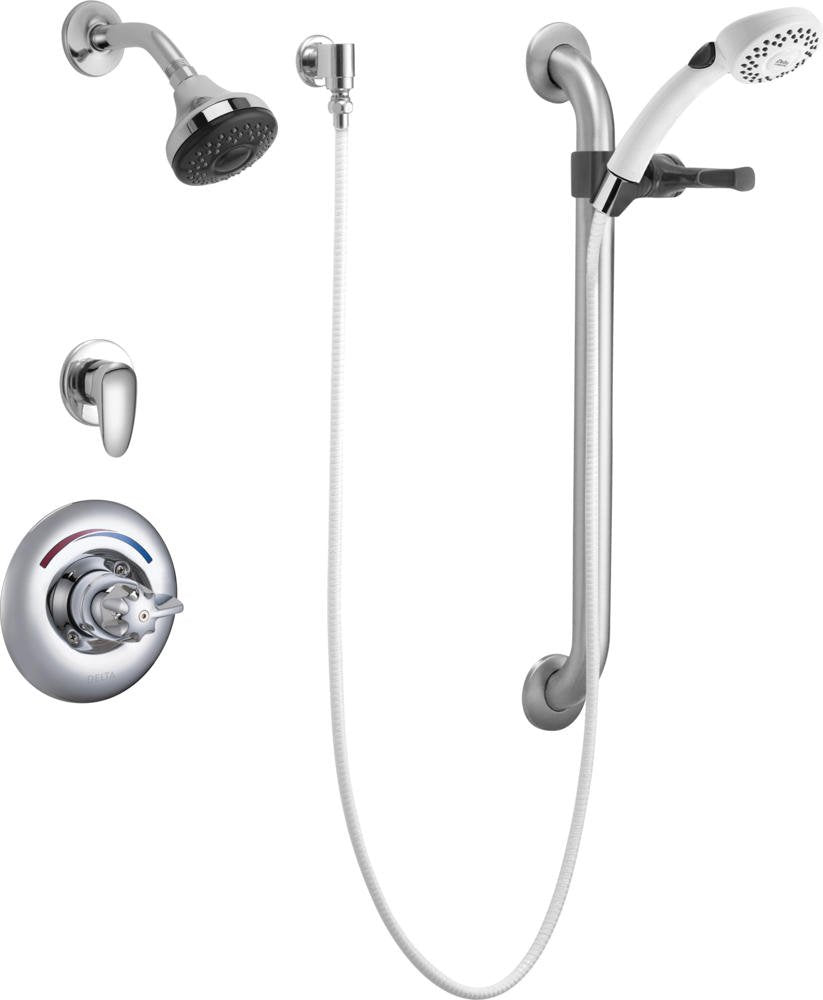 Commercial T13H T13H333 Universal Dual Shower Trim, Diverter, Hand Shower, and Grab Bar - Single Handle Blade: Chrome