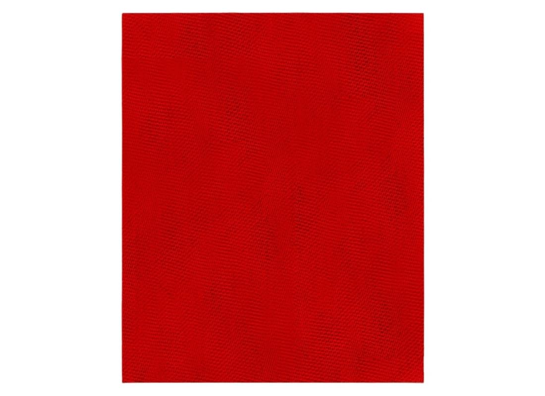 Red rectangular sanding sheet with fine-grit surface texture, 9 by 11 inches.