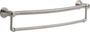 Stainless steel towel bar with assist bar and circular wall-mounted brackets, 24 inches wide.
