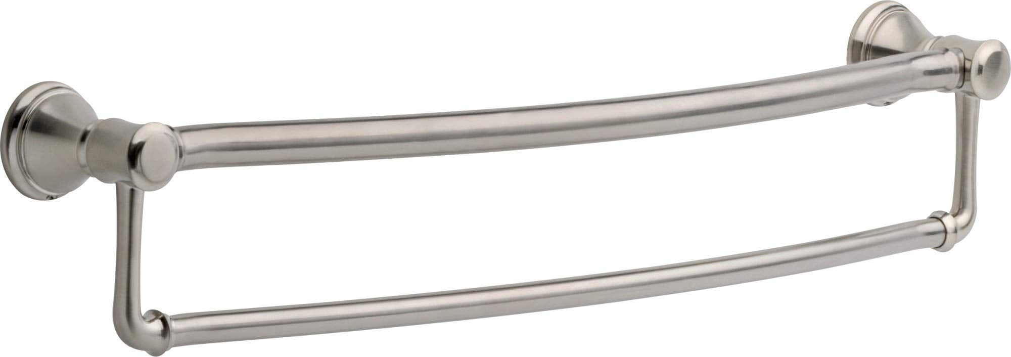 Stainless steel towel bar with assist bar and circular wall-mounted brackets, 24 inches wide.