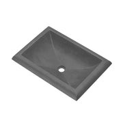 Dark slate rectangular undermount bathroom sink with single drain hole, shown from above at an angle.