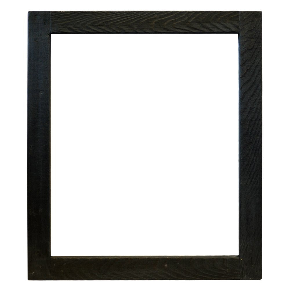 Large rectangular mirror with dark charcoal wood frame featuring diagonal grain texture pattern.