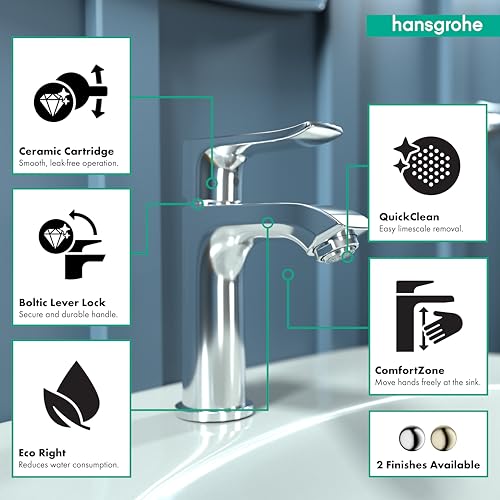 Chrome single-hole bathroom faucet with lever handle and tall curved spout.