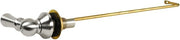 Polished chrome trip lever with brass rod and ball connector assembly for toilet tank.