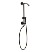 Oil rubbed bronze shower slidebar system with handheld showerhead, hose, and adjustable holder.