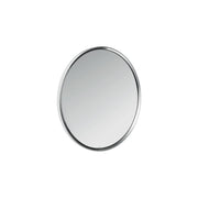 Oval wall mirror with polished chrome frame and reflective glass surface.