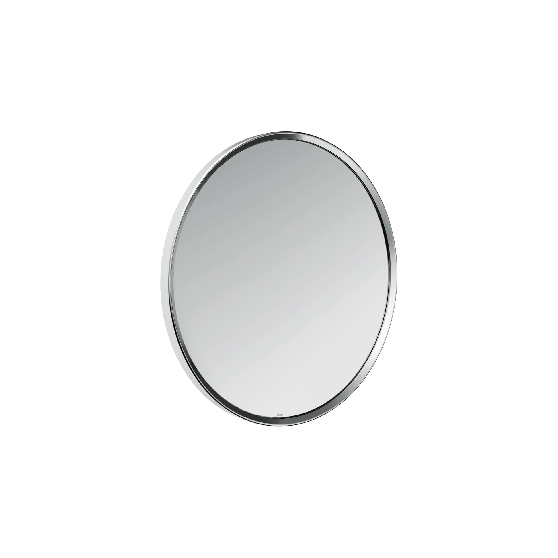 Oval wall mirror with polished chrome frame and reflective glass surface.