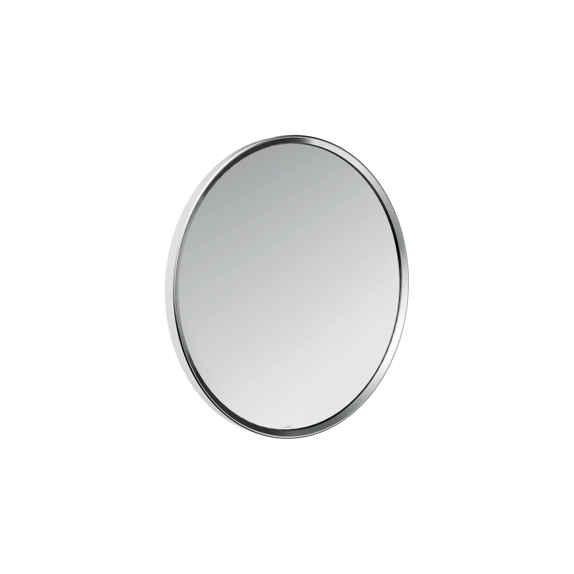 Oval wall mirror with polished chrome frame and reflective glass surface.