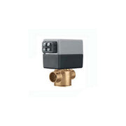 Brass zone valve with gray and black motorized actuator head and terminal connections.