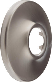 Stainless steel shower flange with brushed finish and central opening for pipe connection.