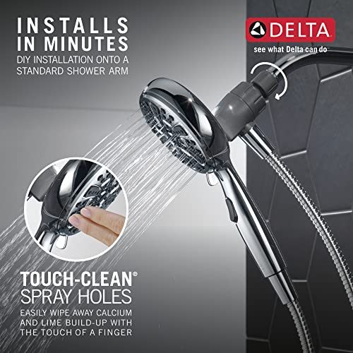 Chrome hand shower with 6 spray settings and magnetic dock, featuring touch-clean spray holes.