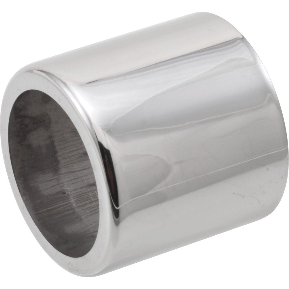 Chrome finish cylindrical trim sleeve with grooved interior, front view.
