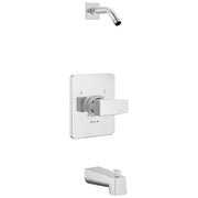 Delta Modern Monitor 14 Series square chrome trim with single-lever handle, curved spout, and tub spout.