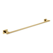 Brushed gold towel bar with cube-shaped wall mounts at each end, 24 inches long.