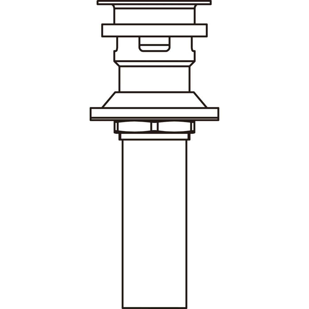 Delta push pop-up drain assembly with overflow opening and cylindrical body, technical line drawing.