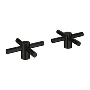 Pair of matte black cross handles with cylindrical stems and perpendicular lever arms.