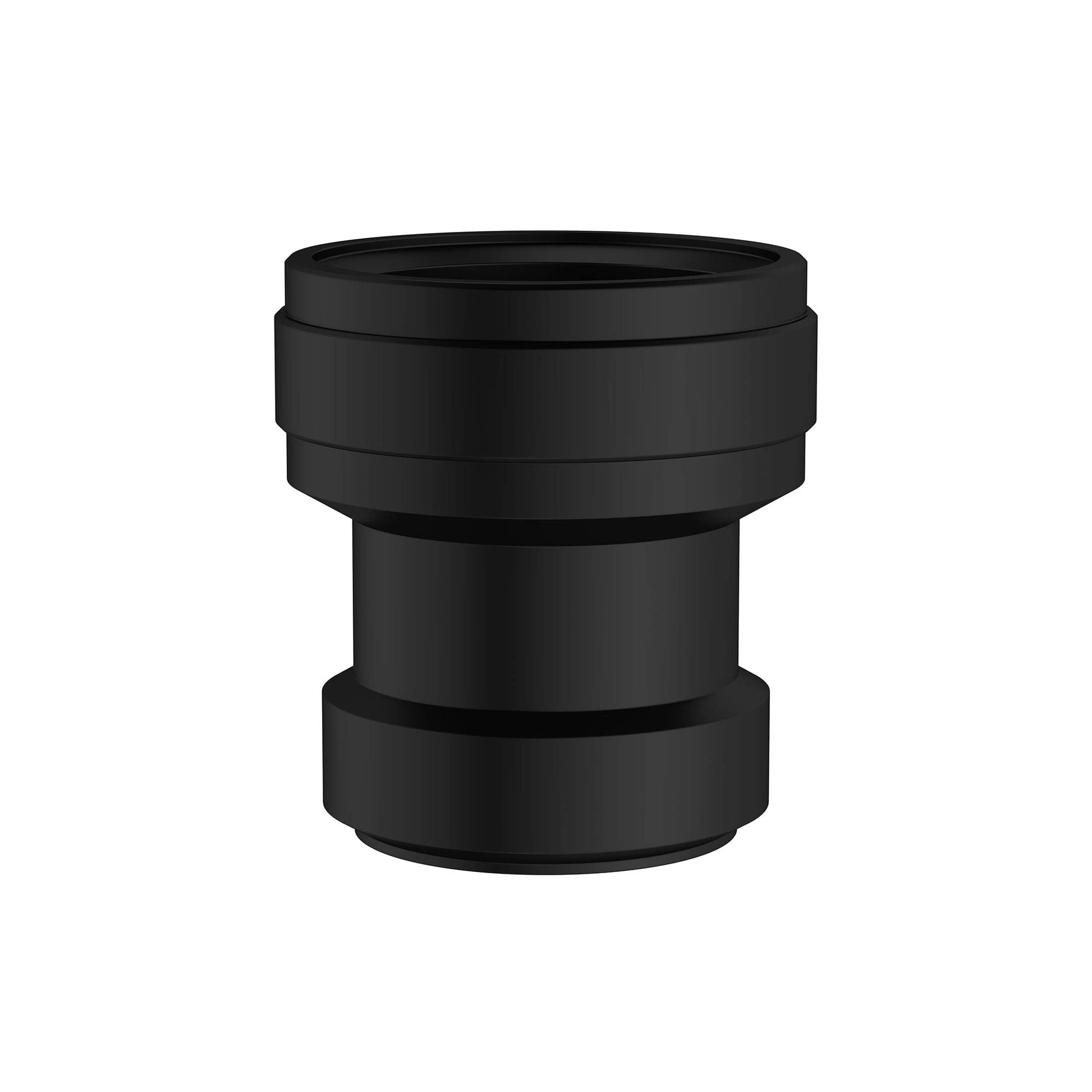 Matte black cylindrical check valve with threaded connections at top and bottom.