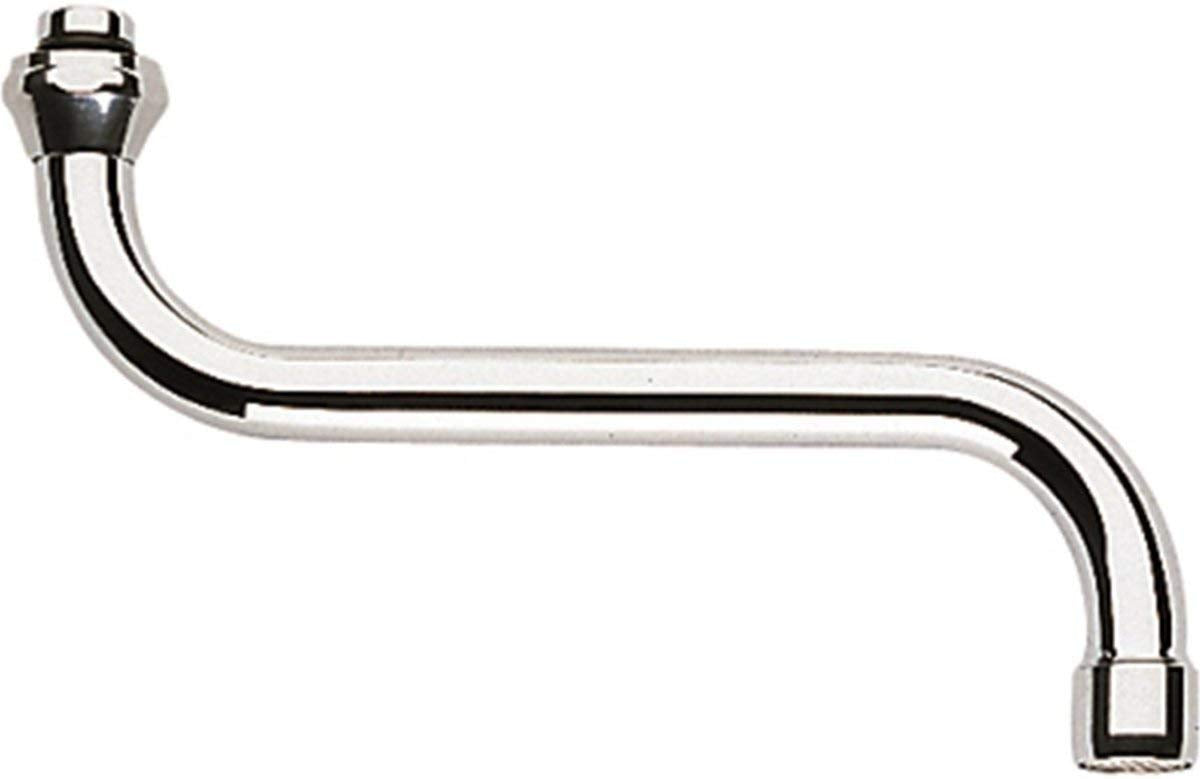 Chrome swivel spout with ball joint connector and rectangular outlet.