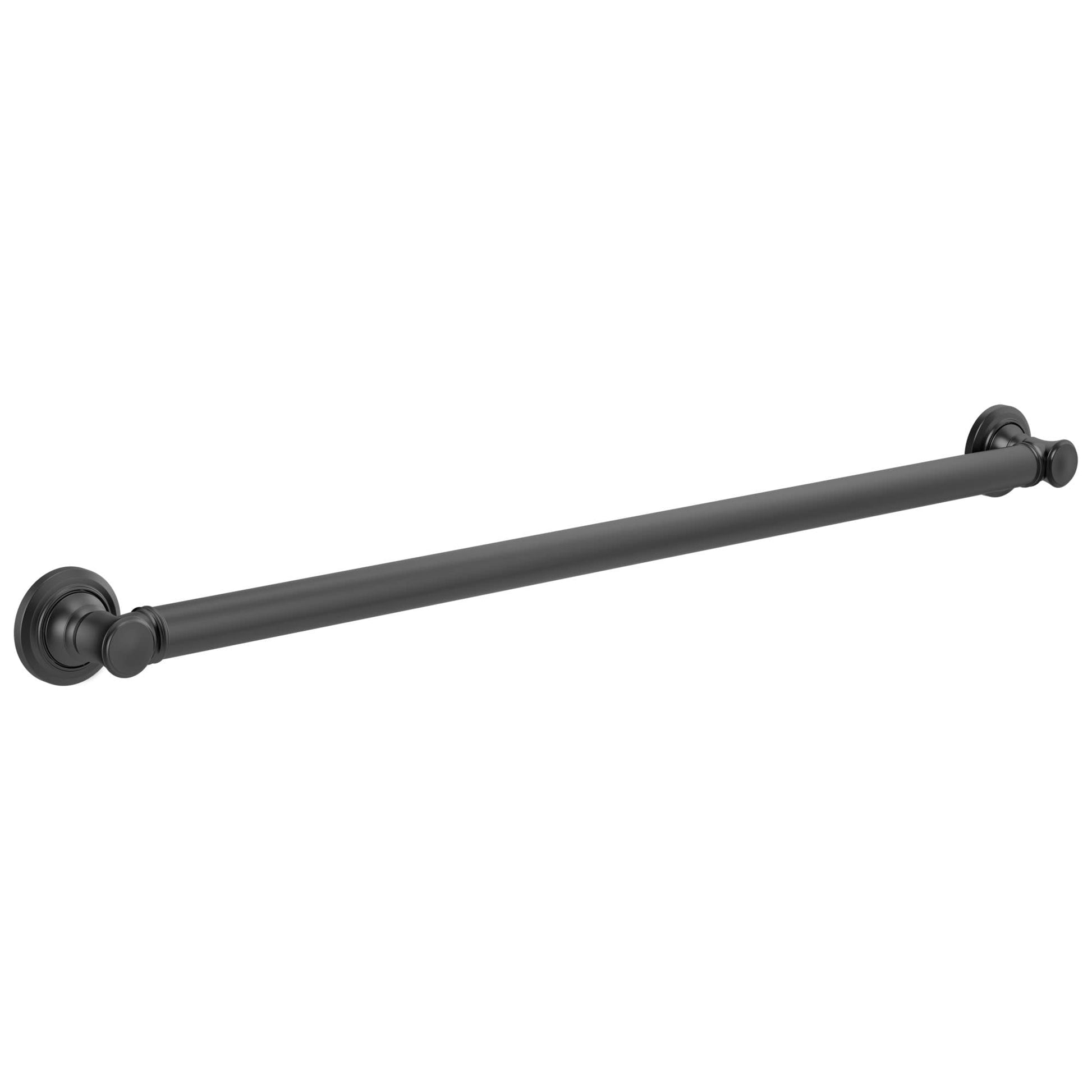 Matte black horizontal grab bar with decorative round flanges at each end.