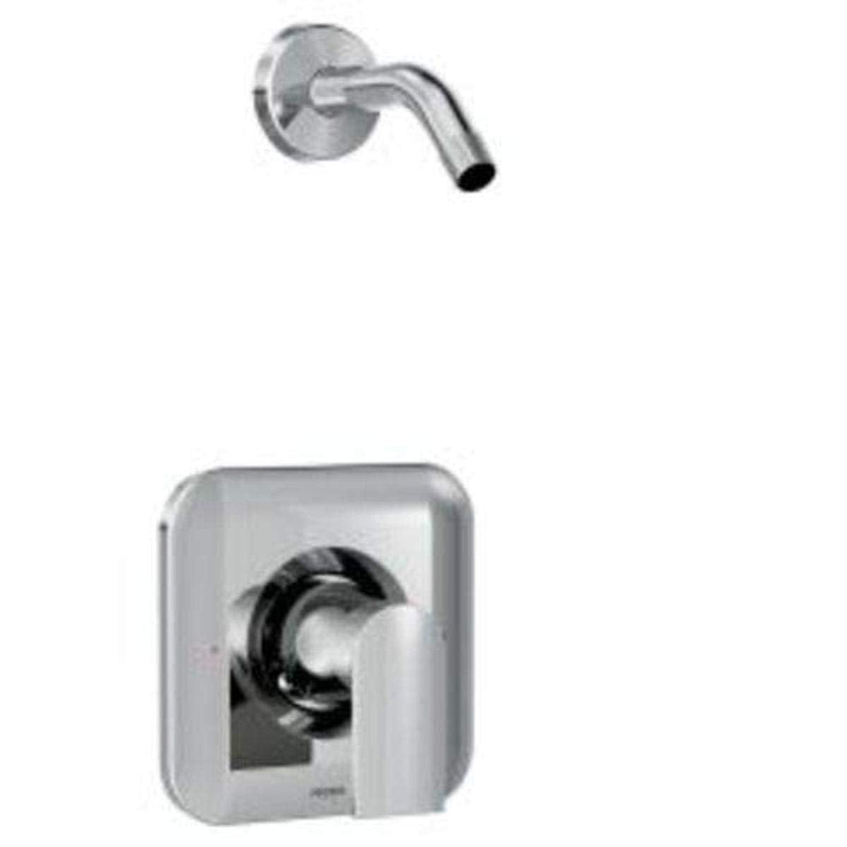 Chrome tub and shower trim with curved spout and wall-mounted control valve.
