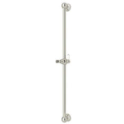 Polished nickel vertical slide bar with adjustable holder and wall-mounted brackets.