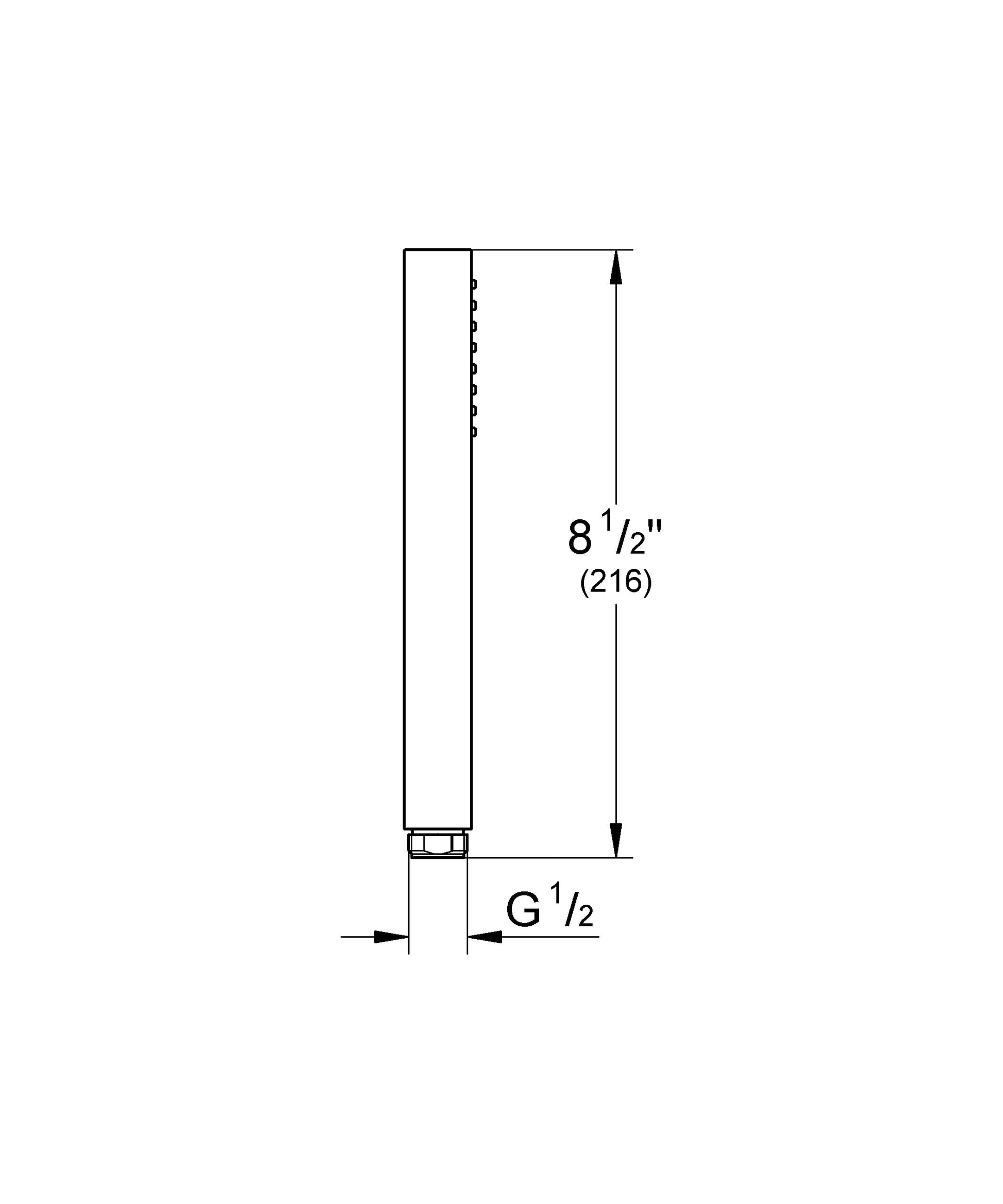 Chrome vertical shower arm with square profile, 8½ inches long, G½ connection at base.