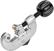 RIDGID screw feed tubing cutter with metal body, cutting wheel, and black adjustment knob.