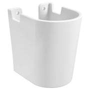White wall-mounted shroud with curved cylindrical shape and two mounting holes at top.