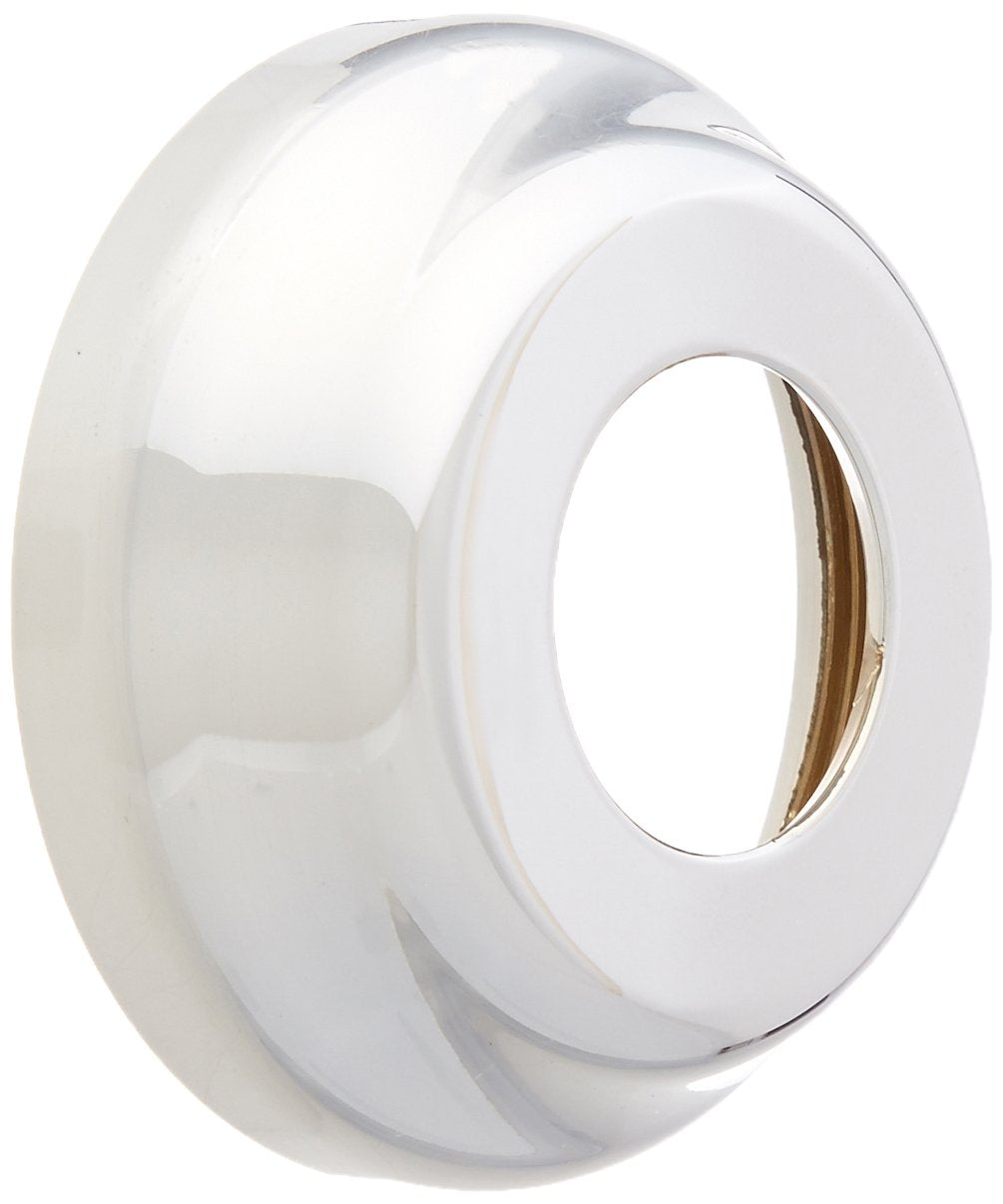 White circular trim ring with central oval opening and brass interior visible from side angle.